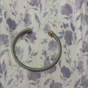 Classic Twisted Cable Cuff Bracelet - Silver with Gold Accents